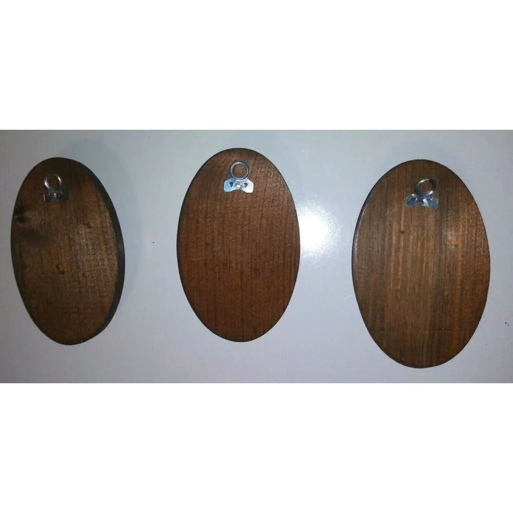VINTAGE wall hangings Set of 3 Oval Ornate Embellished brown 5.25
